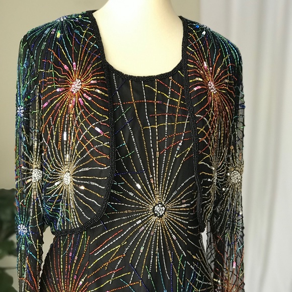 VTG Rina Z 100% Silk Rainbow Beaded Dress Set - Picture 2 of 12